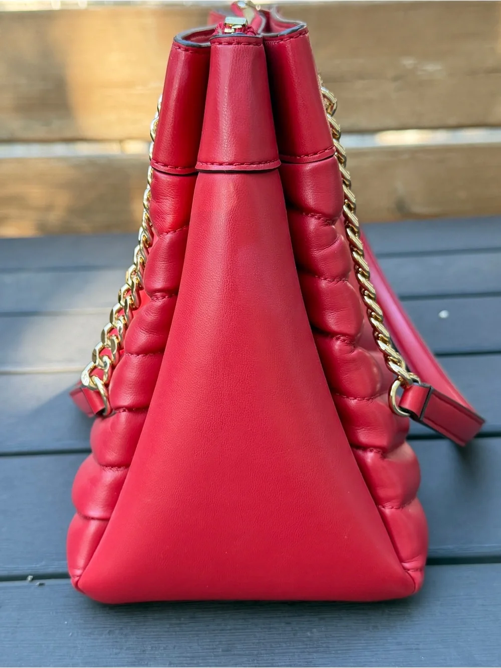 Michael Kors Whitney Medium Quilted Tote Red Gold Chain Shoulder Bag